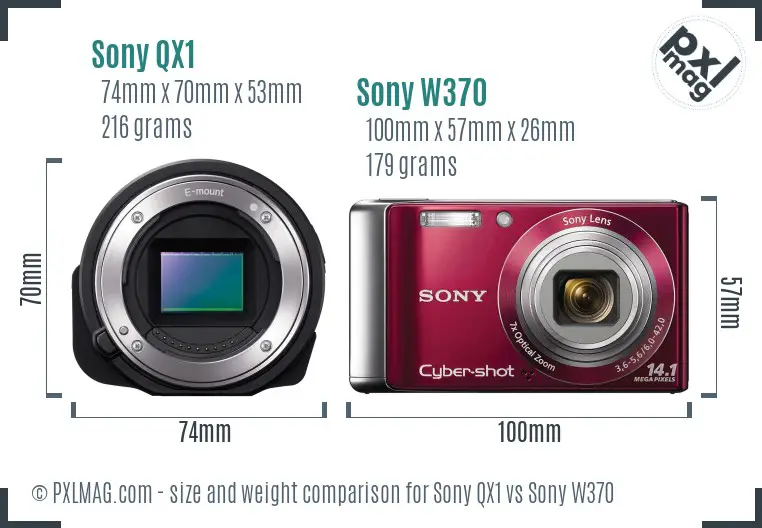 Sony QX1 vs Sony W370 size comparison