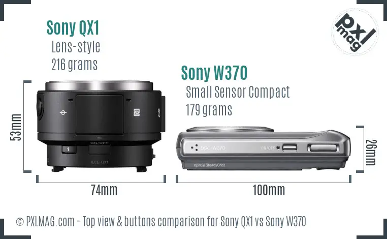 Sony QX1 vs Sony W370 top view buttons comparison