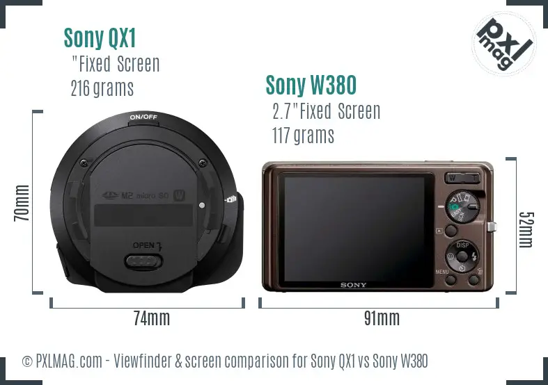 Sony QX1 vs Sony W380 Screen and Viewfinder comparison