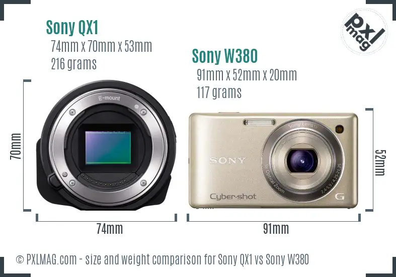 Sony QX1 vs Sony W380 size comparison