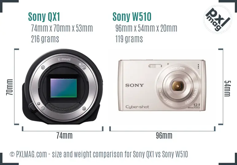Sony QX1 vs Sony W510 size comparison