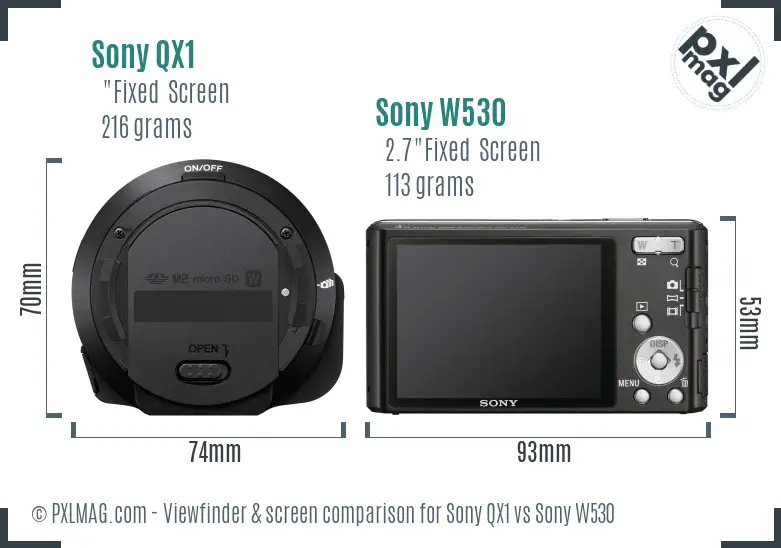 Sony QX1 vs Sony W530 Screen and Viewfinder comparison
