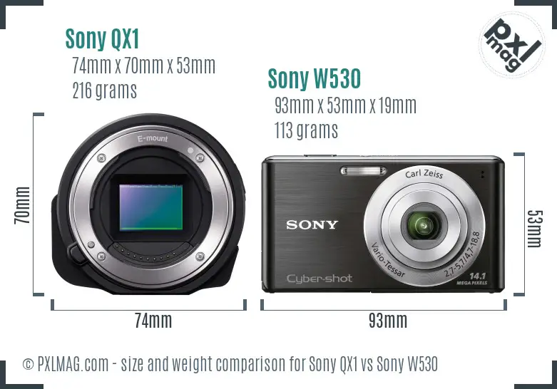 Sony QX1 vs Sony W530 size comparison