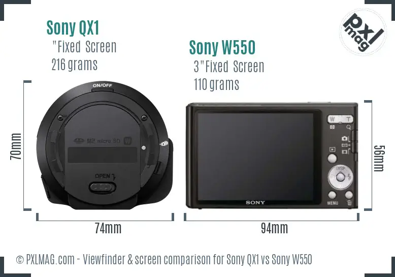 Sony QX1 vs Sony W550 Screen and Viewfinder comparison