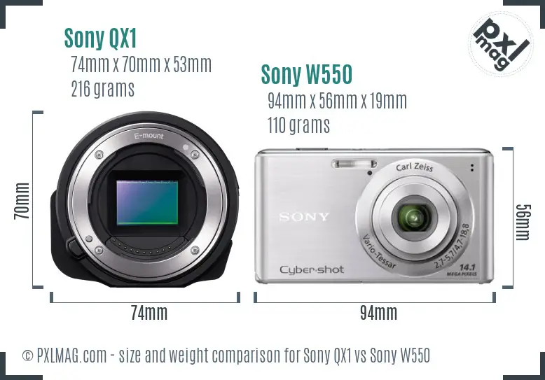 Sony QX1 vs Sony W550 size comparison