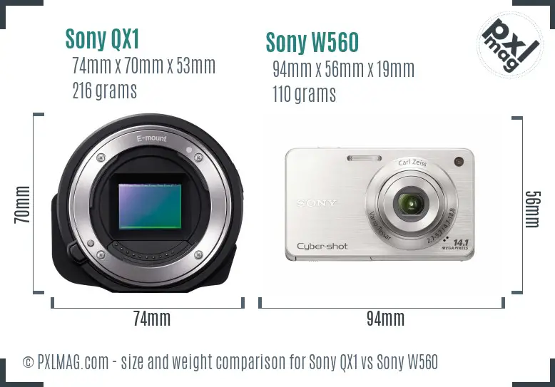 Sony QX1 vs Sony W560 size comparison