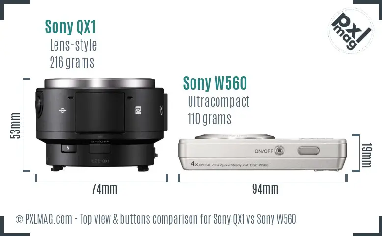 Sony QX1 vs Sony W560 top view buttons comparison
