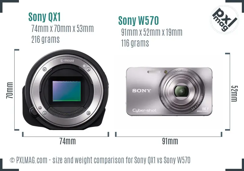Sony QX1 vs Sony W570 size comparison