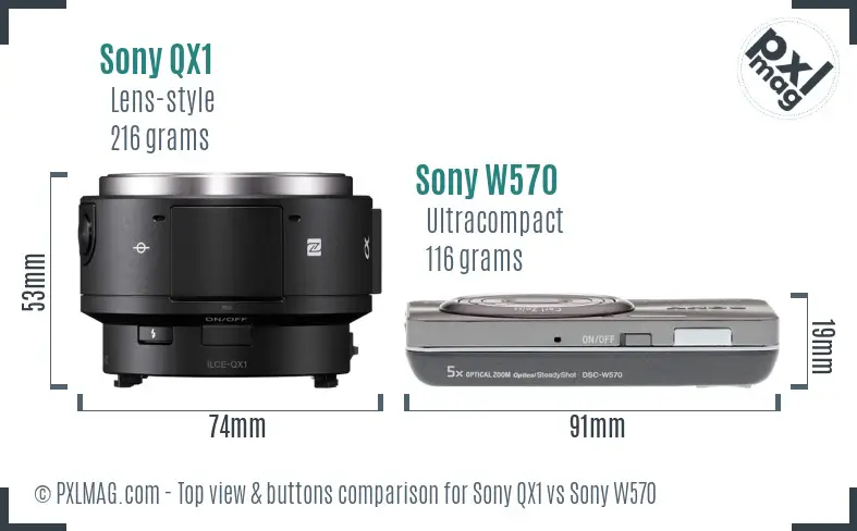 Sony QX1 vs Sony W570 top view buttons comparison