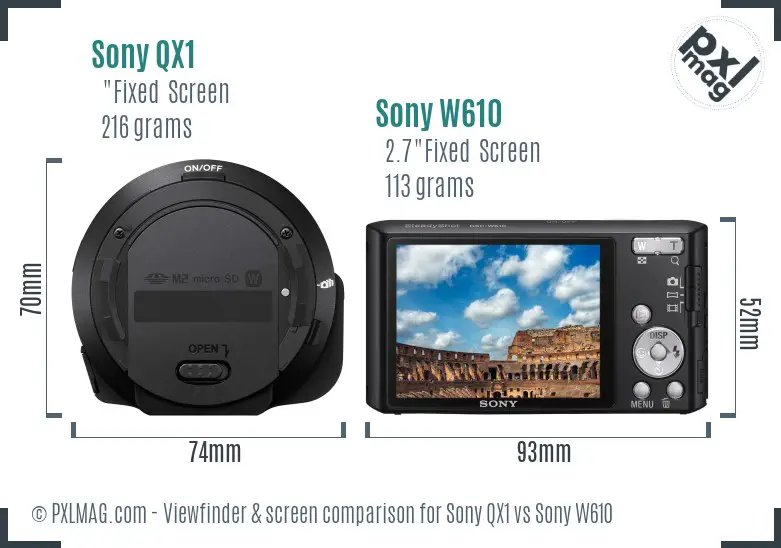 Sony QX1 vs Sony W610 Screen and Viewfinder comparison