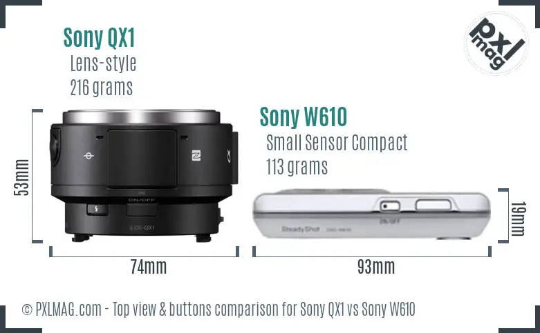 Sony QX1 vs Sony W610 top view buttons comparison