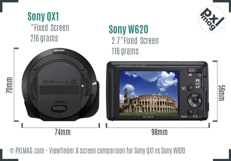 Sony QX1 vs Sony W620 Screen and Viewfinder comparison