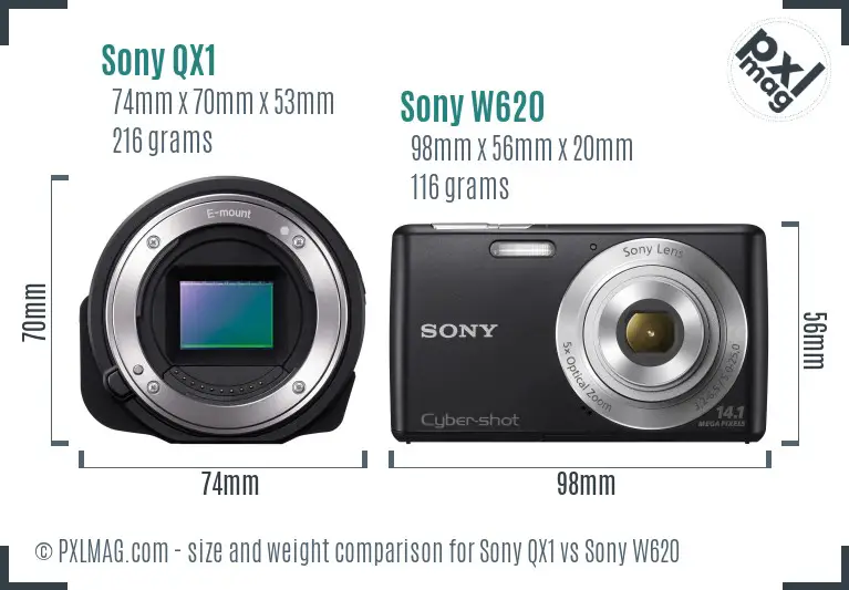 Sony QX1 vs Sony W620 size comparison