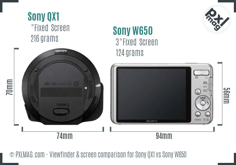 Sony QX1 vs Sony W650 Screen and Viewfinder comparison