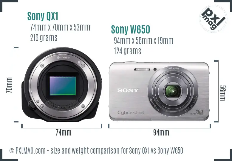 Sony QX1 vs Sony W650 size comparison