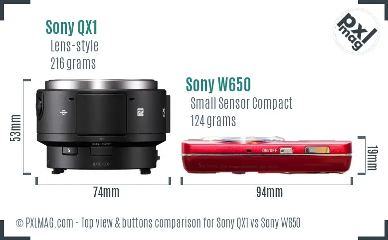 Sony QX1 vs Sony W650 top view buttons comparison