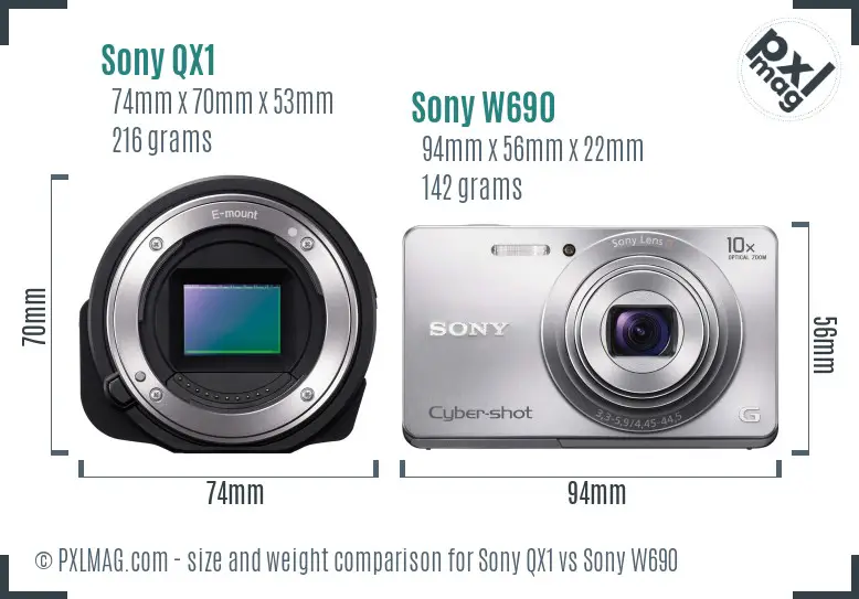 Sony QX1 vs Sony W690 size comparison