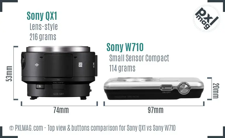 Sony QX1 vs Sony W710 top view buttons comparison