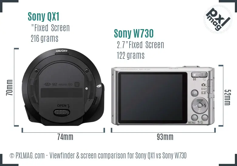 Sony QX1 vs Sony W730 Screen and Viewfinder comparison