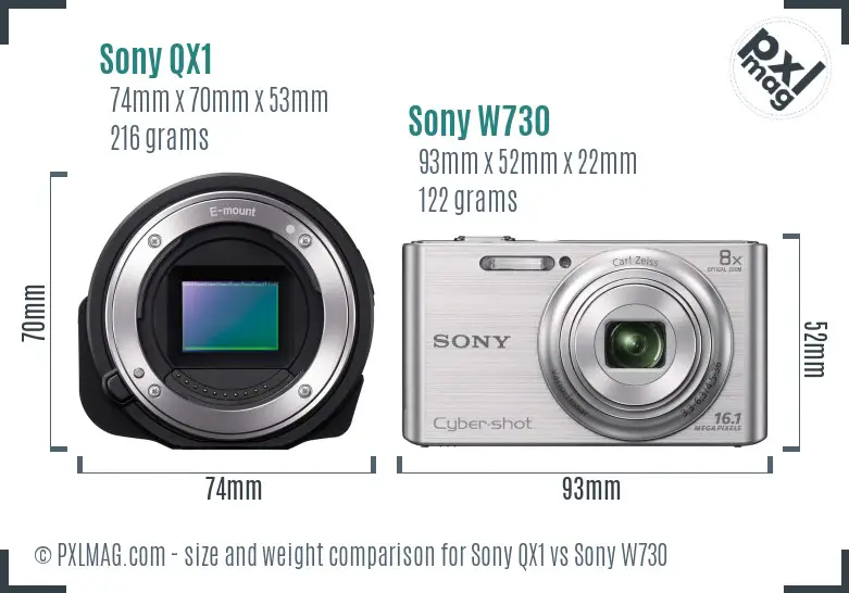 Sony QX1 vs Sony W730 size comparison