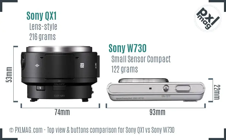 Sony QX1 vs Sony W730 top view buttons comparison