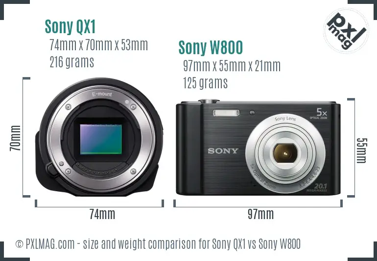 Sony QX1 vs Sony W800 size comparison