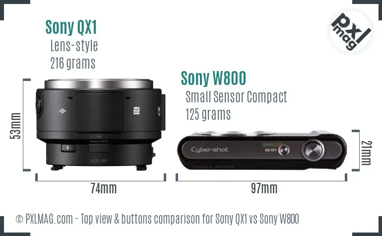Sony QX1 vs Sony W800 top view buttons comparison