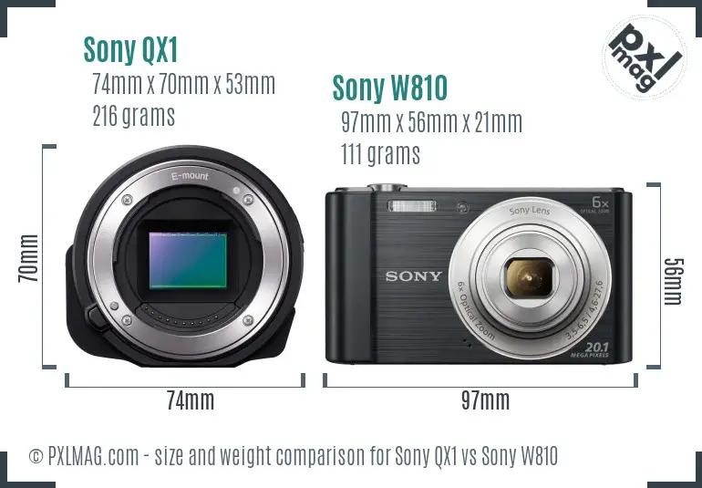 Sony QX1 vs Sony W810 size comparison