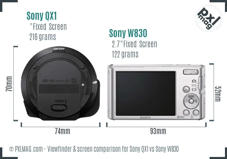 Sony QX1 vs Sony W830 Screen and Viewfinder comparison