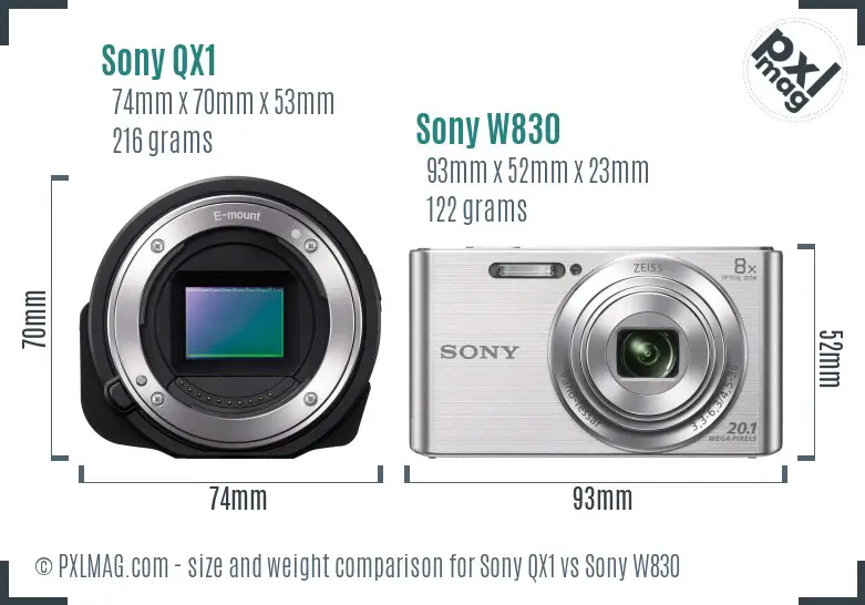 Sony QX1 vs Sony W830 size comparison