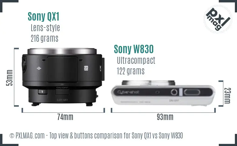 Sony QX1 vs Sony W830 top view buttons comparison