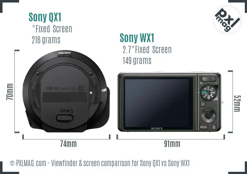 Sony QX1 vs Sony WX1 Screen and Viewfinder comparison