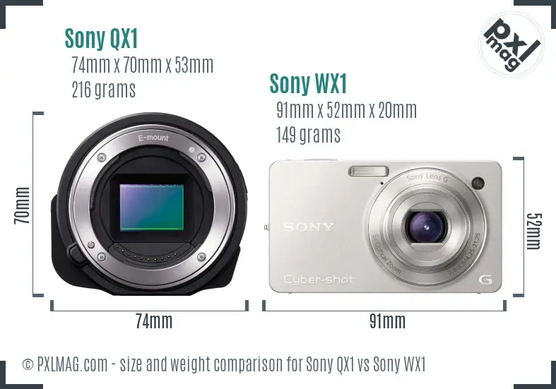 Sony QX1 vs Sony WX1 size comparison