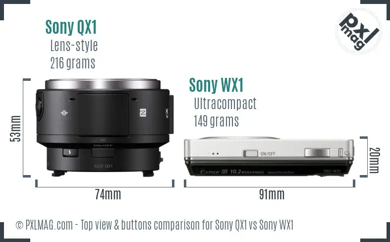 Sony QX1 vs Sony WX1 top view buttons comparison