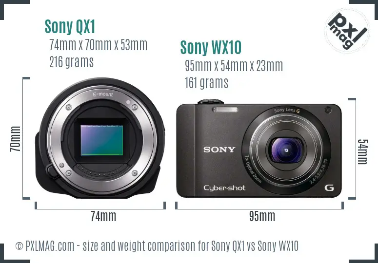 Sony QX1 vs Sony WX10 size comparison