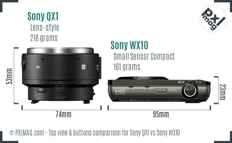 Sony QX1 vs Sony WX10 top view buttons comparison