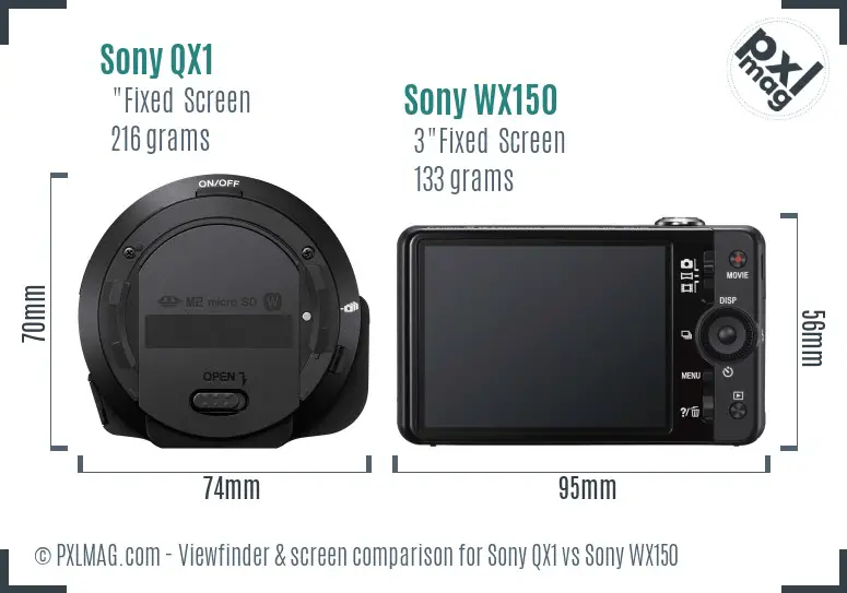 Sony QX1 vs Sony WX150 Screen and Viewfinder comparison