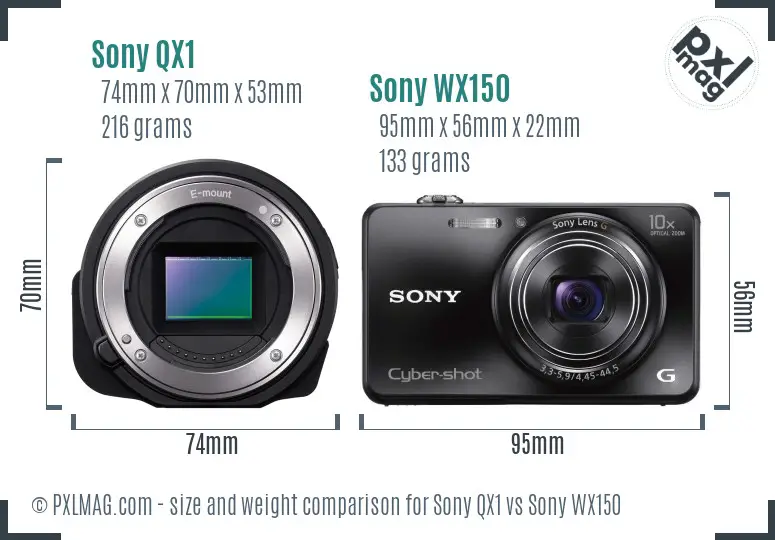 Sony QX1 vs Sony WX150 size comparison