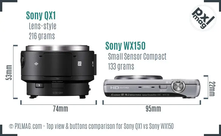 Sony QX1 vs Sony WX150 top view buttons comparison