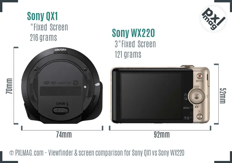 Sony QX1 vs Sony WX220 Screen and Viewfinder comparison