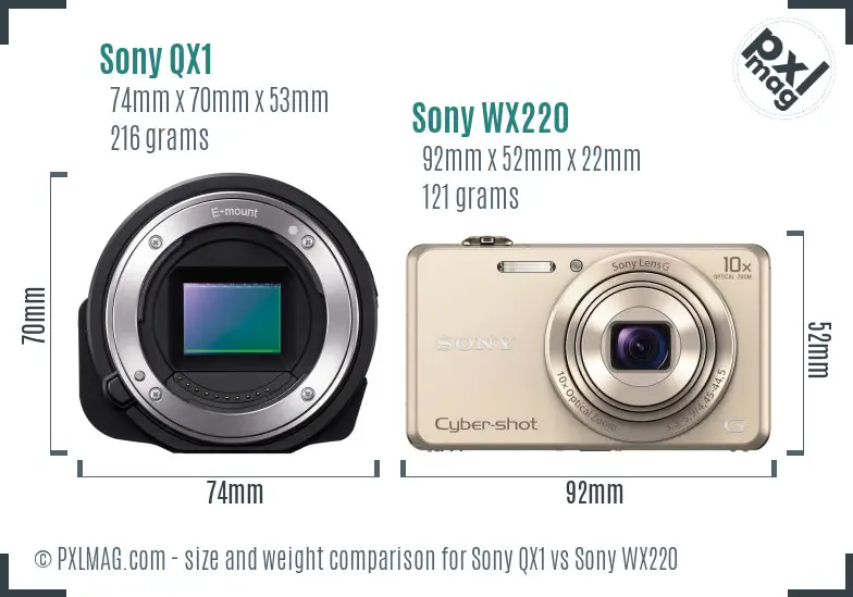 Sony QX1 vs Sony WX220 size comparison