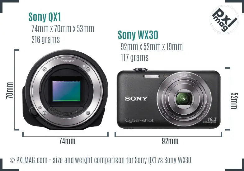 Sony QX1 vs Sony WX30 size comparison