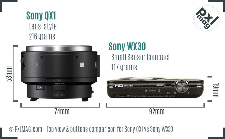Sony QX1 vs Sony WX30 top view buttons comparison