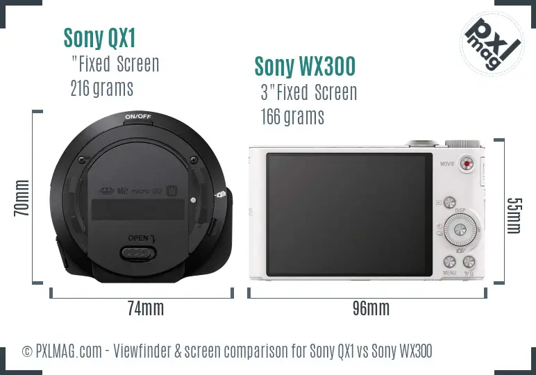 Sony QX1 vs Sony WX300 Screen and Viewfinder comparison