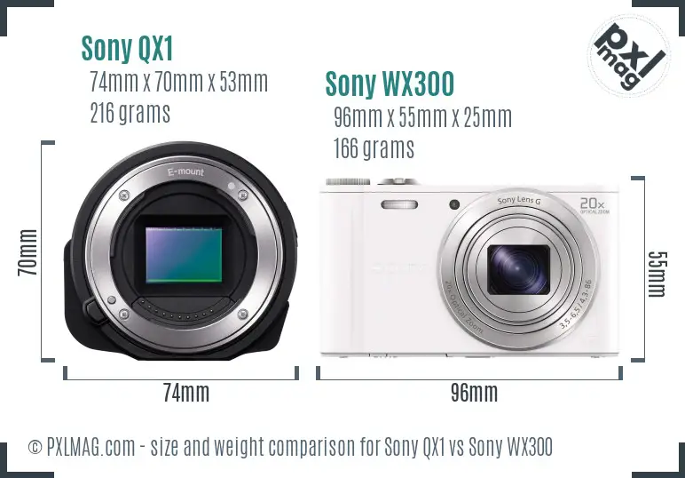 Sony QX1 vs Sony WX300 size comparison