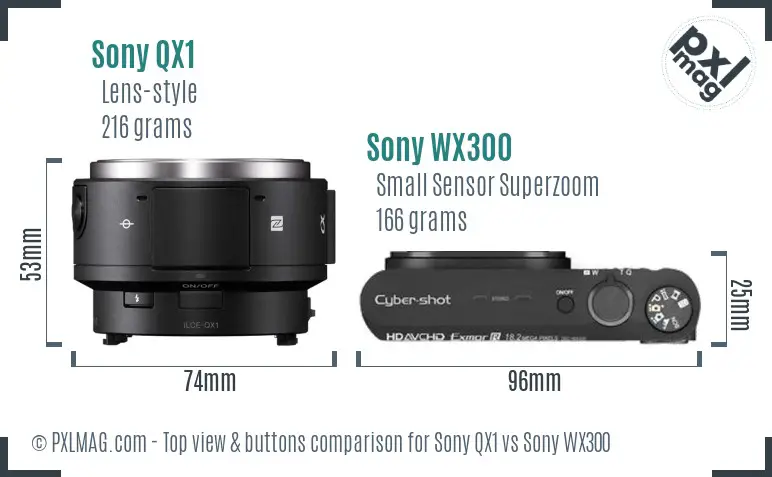 Sony QX1 vs Sony WX300 top view buttons comparison