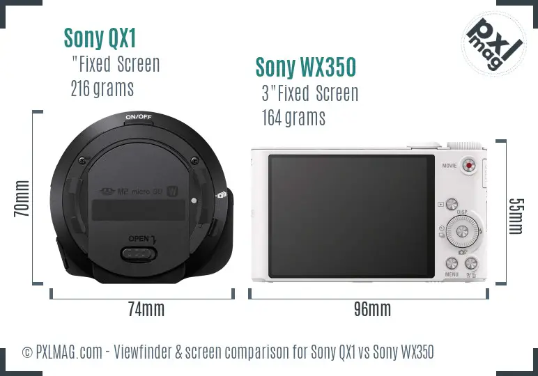 Sony QX1 vs Sony WX350 Screen and Viewfinder comparison