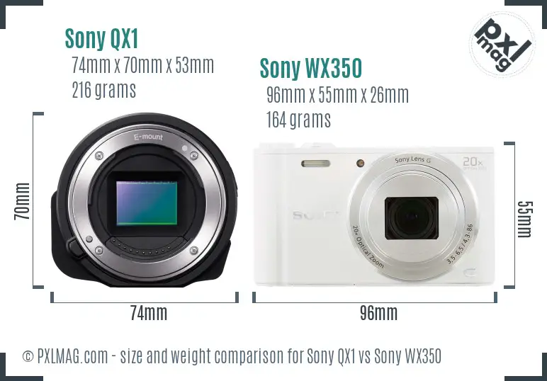 Sony QX1 vs Sony WX350 size comparison