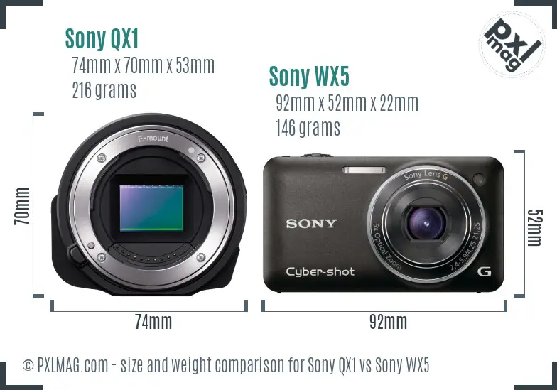 Sony QX1 vs Sony WX5 size comparison