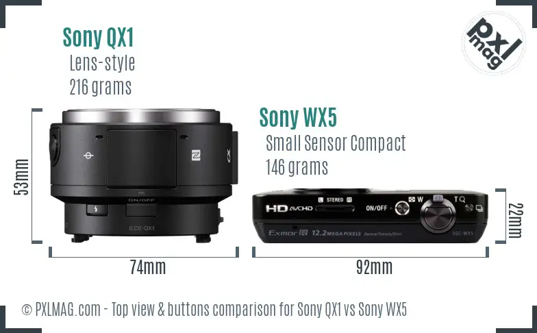 Sony QX1 vs Sony WX5 top view buttons comparison